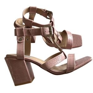 William Rast Pink snakeskin strappy sandals 3.5" block heels women's sz 10‎ prom